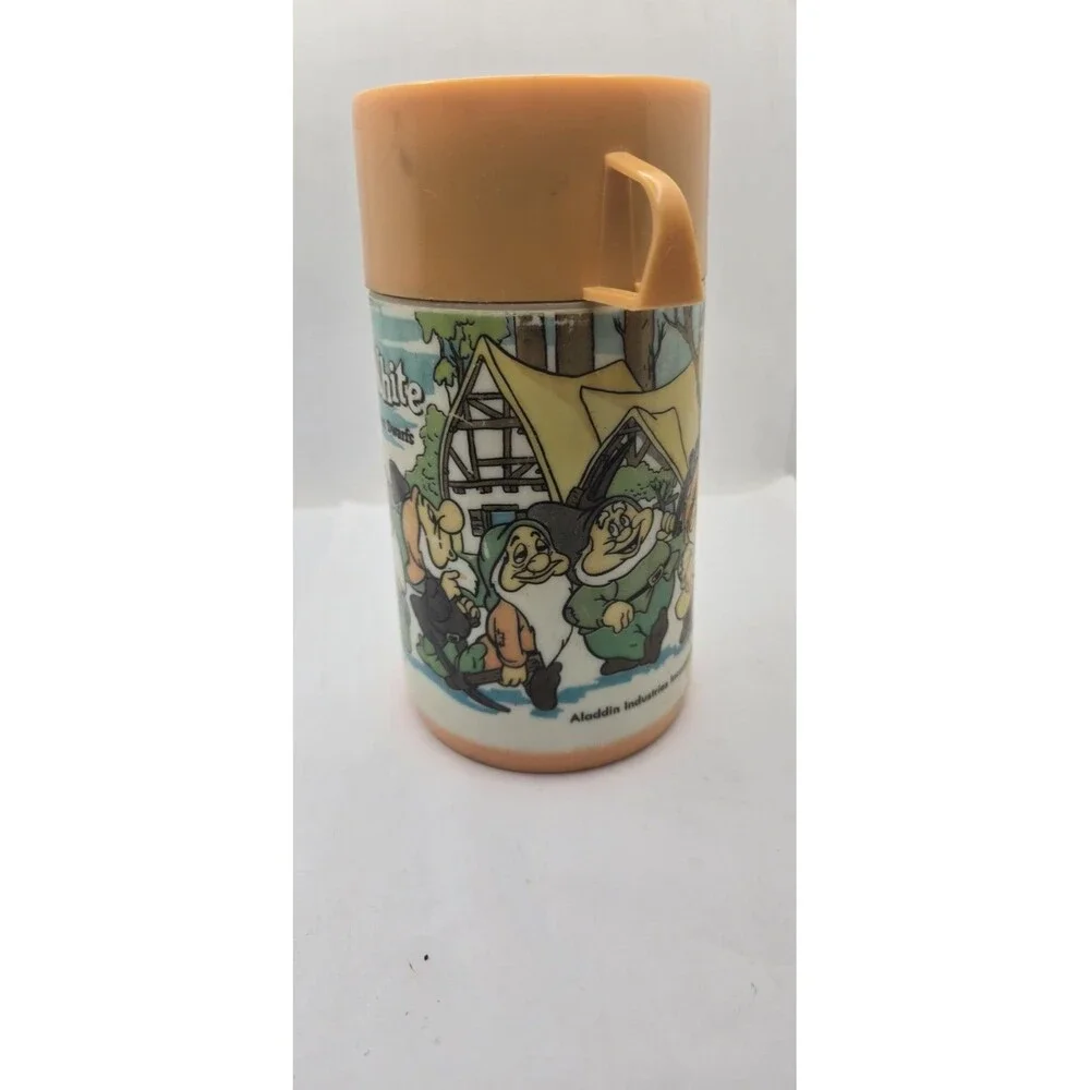 VTG Snow White & the Seven Dwarfs Lunchbox Thermos Aladdin 8oz w/Stopper & Lid